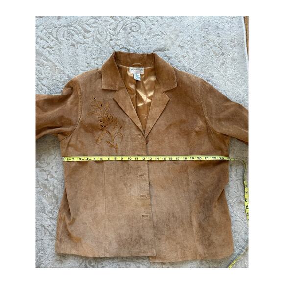 Vintage Suede Jacket Tan Brown Floral Cutout Western Boho Blazer Women’s L - Picture 5 of 10